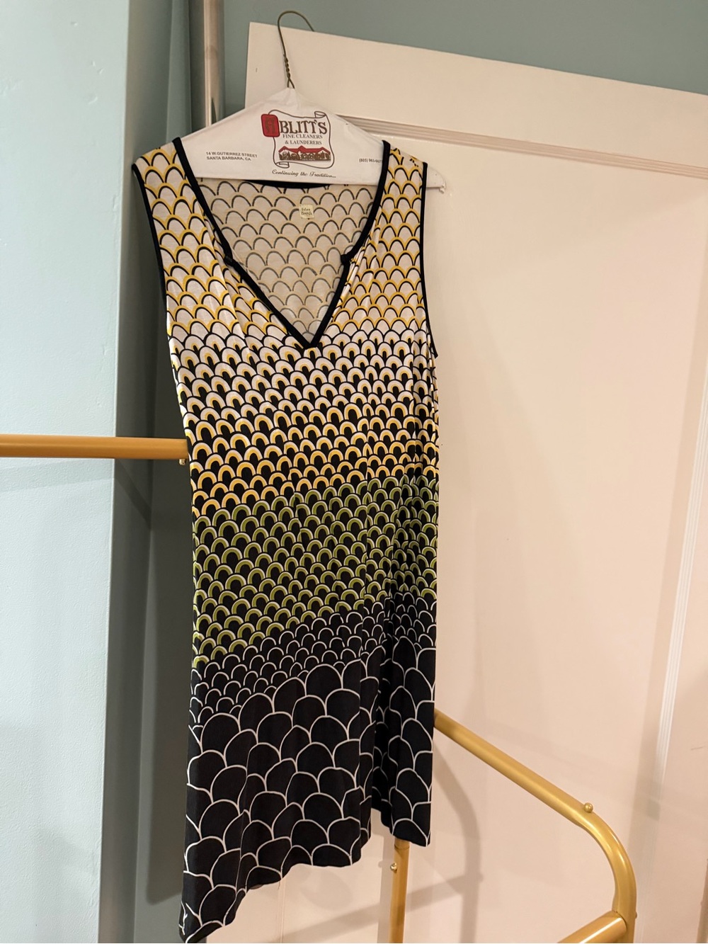 Sleeveless V-Neck Midi Dress in Black, White & Yellow